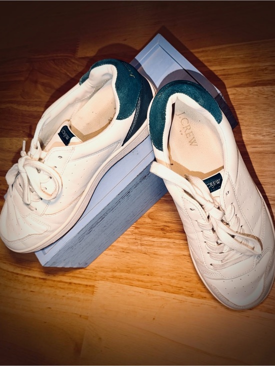 J. Crew Shoes - J. Crew Cream Leather Sneakers with Dark Green Heel Tabs